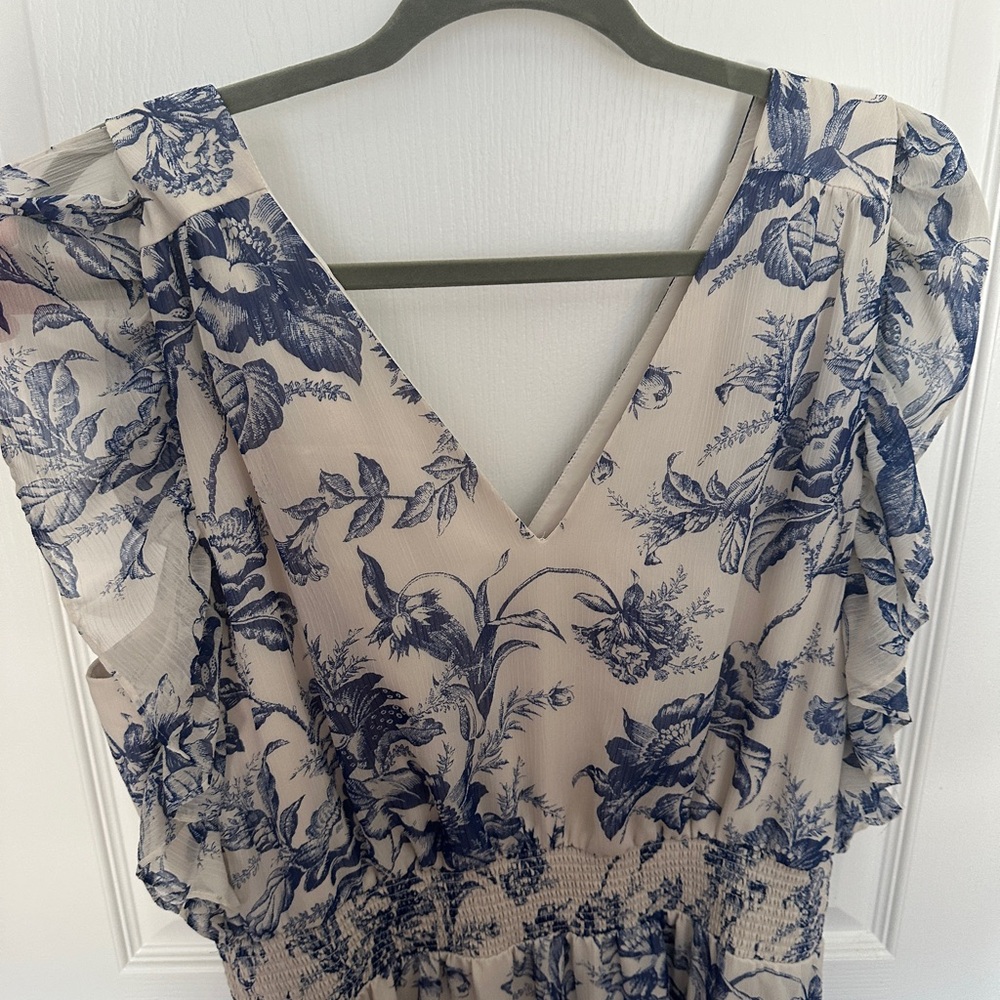 Express Blue and Cream Floral Midi Dress - Picture 3 of 8